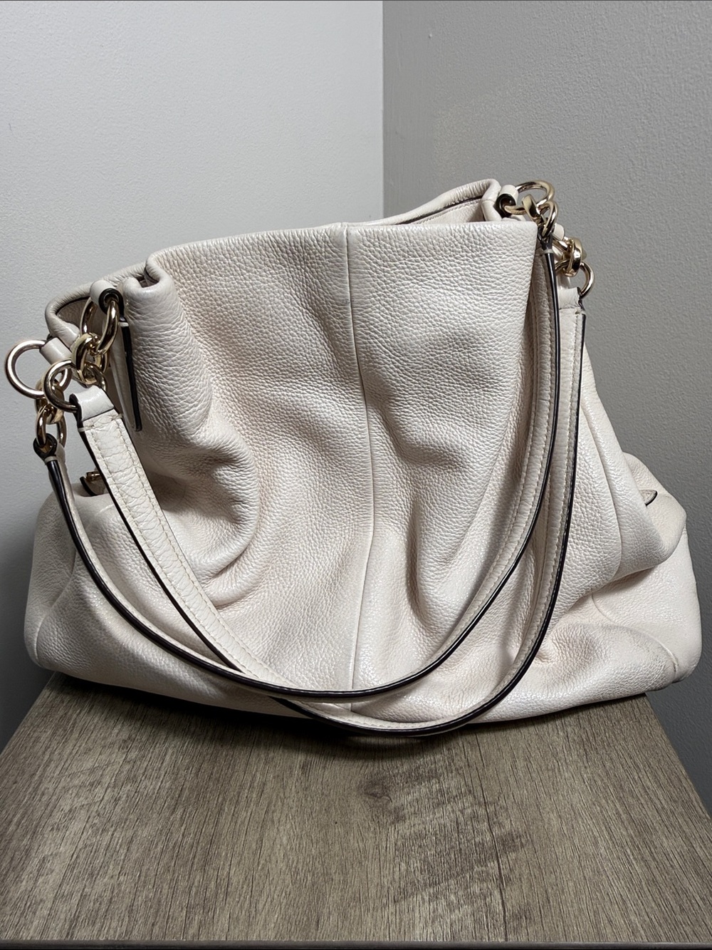 Coach Cream Leather Slouchy Shoulder Bag with Gold Hardware